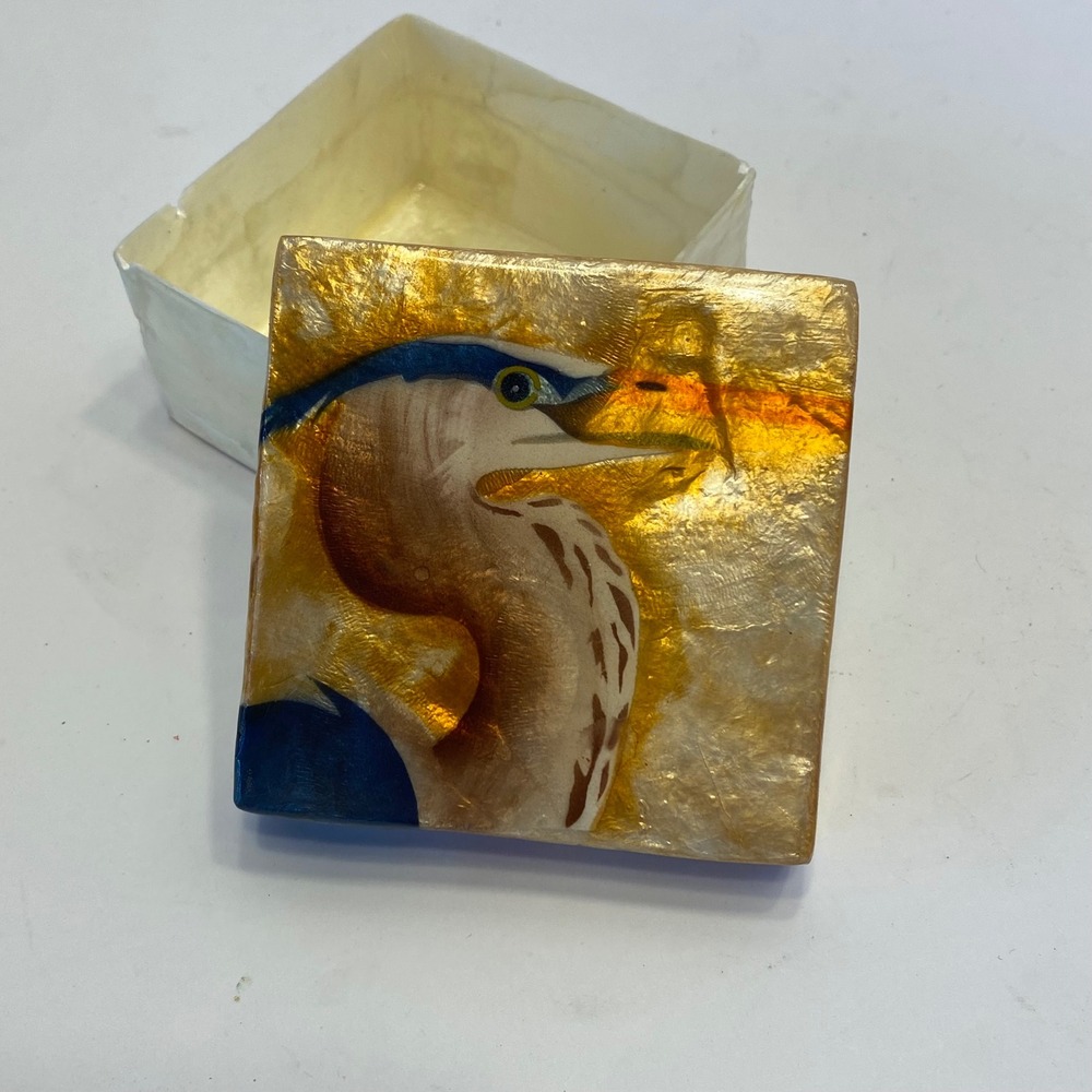 Trinket Box Capiz Shell Heron Airbrushed‎ Art Pilippines